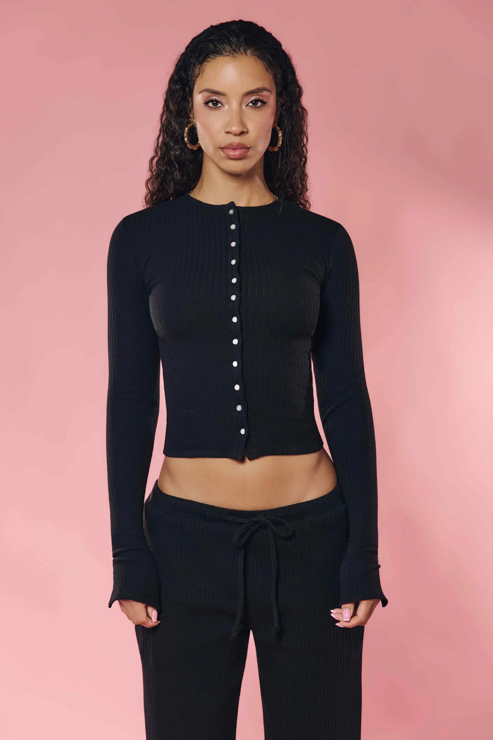Rib Knit Cardigan Black - Staple & Hue
