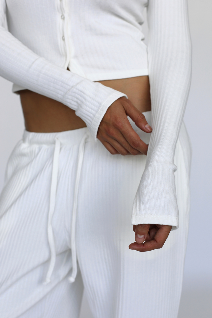 Rib Knit Cardi White