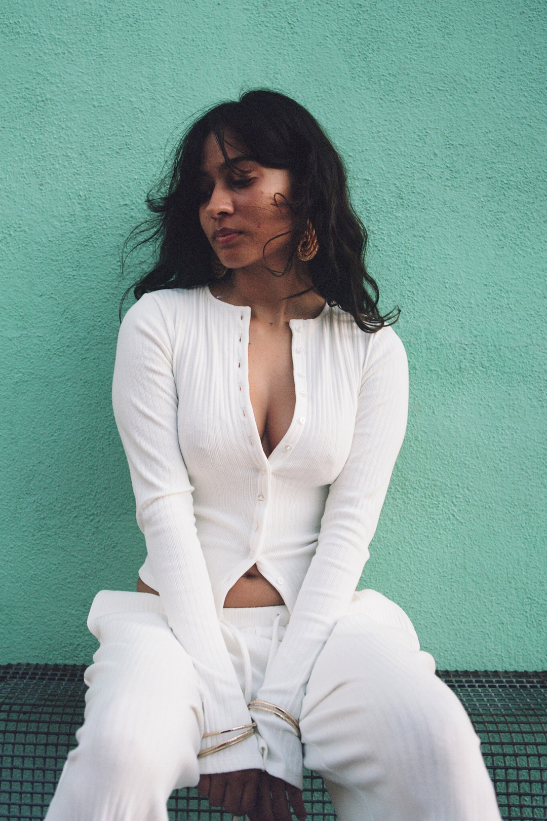 Rib Knit Cardi White