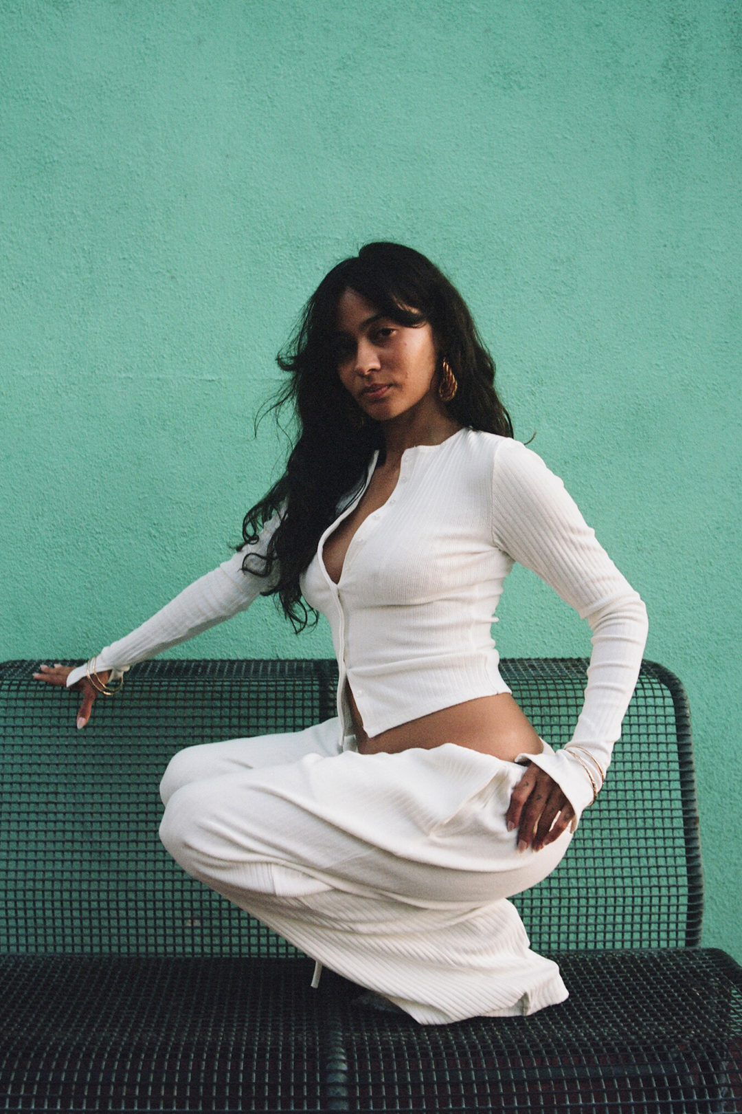 Rib Knit Pant White