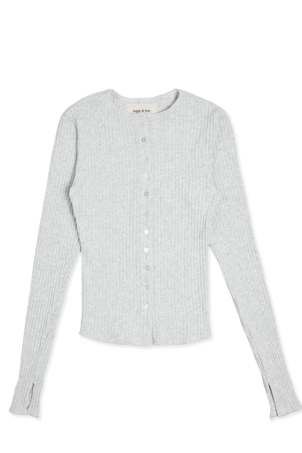 Rib Knit Cardigan Grey Marle Staple & Hue