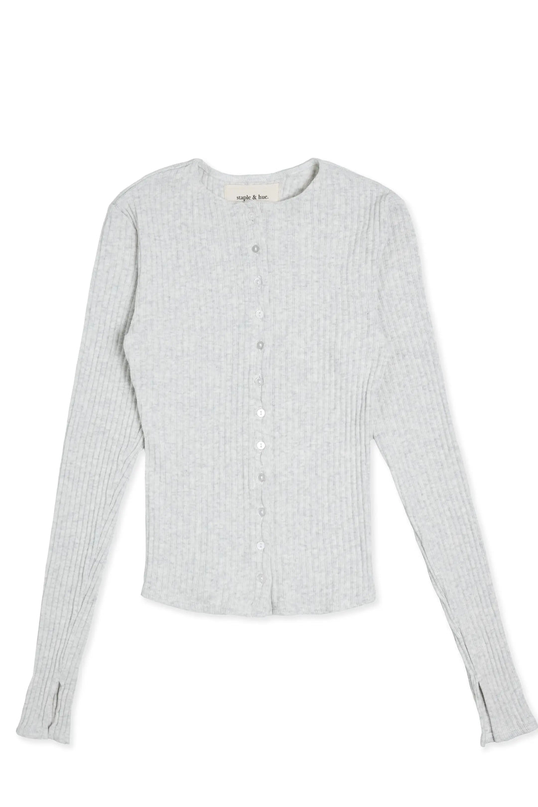 Rib Knit Cardigan Grey Marle Staple & Hue