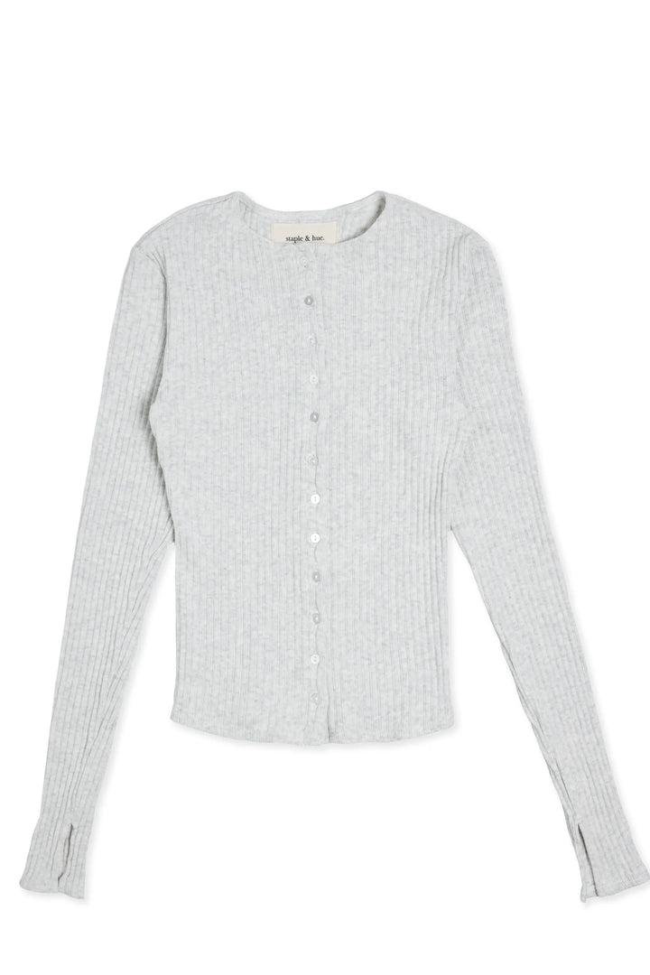 Rib Knit Cardigan Grey Marle Staple & Hue