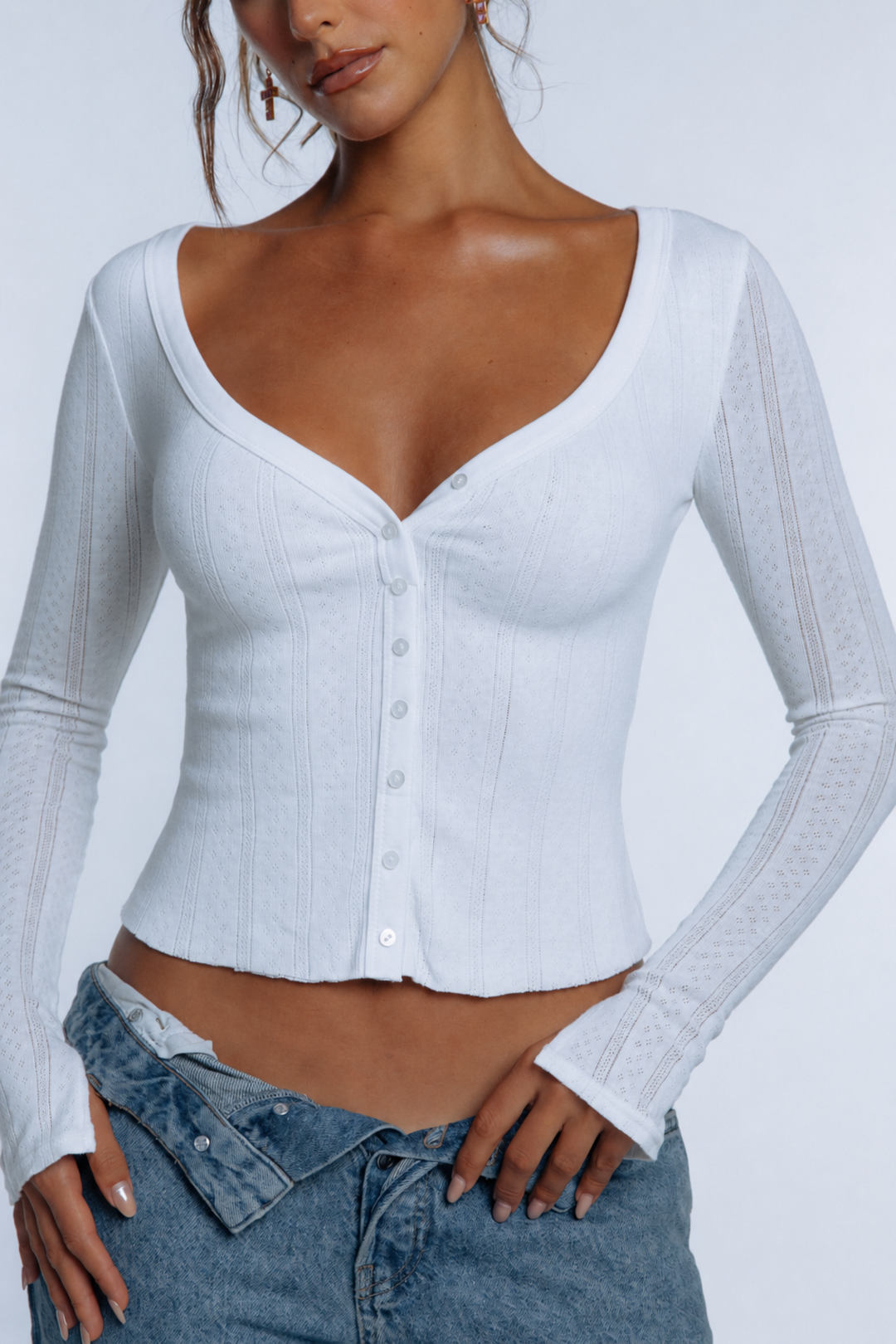 Pointelle Cardi White