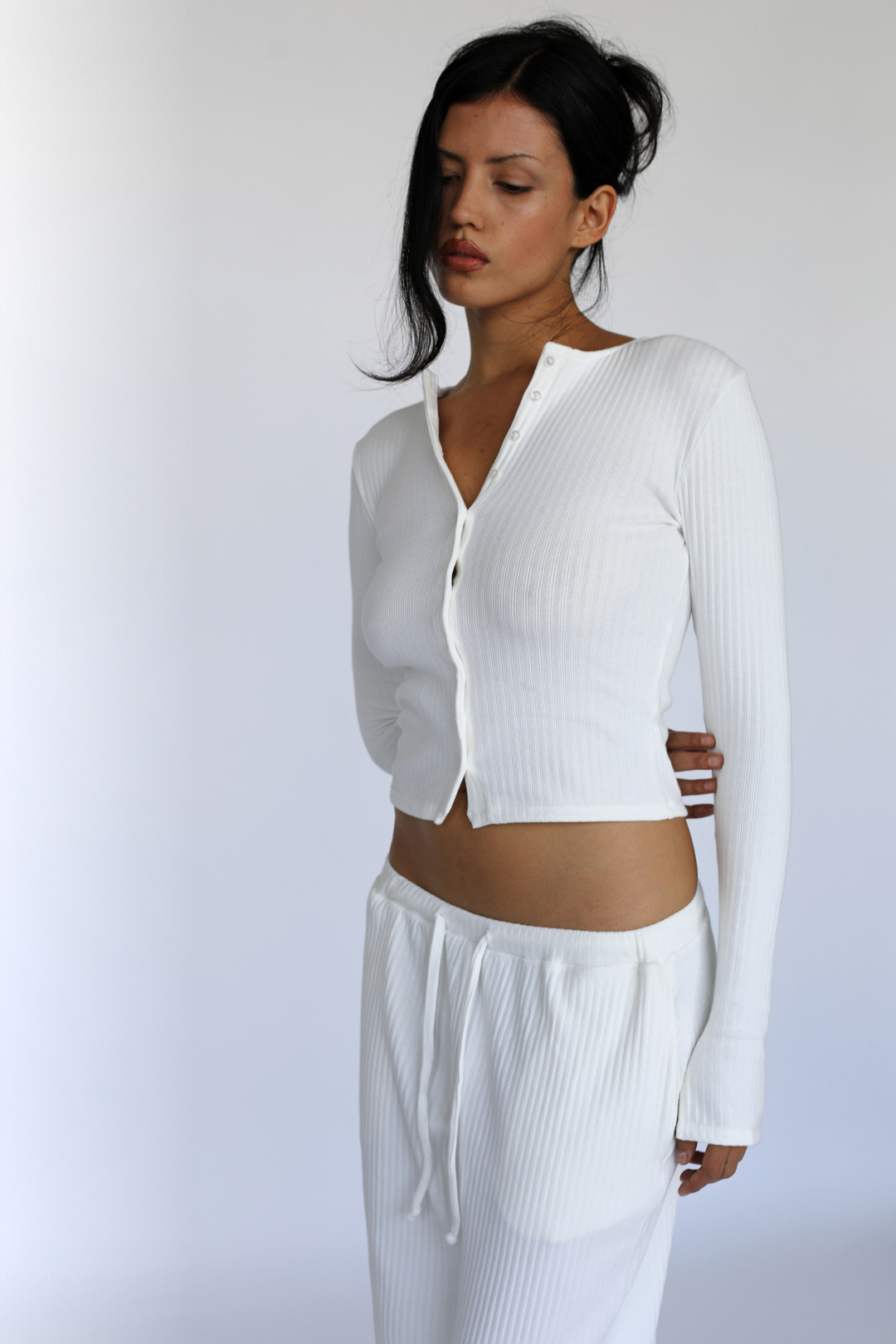 Rib Knit Cardi White