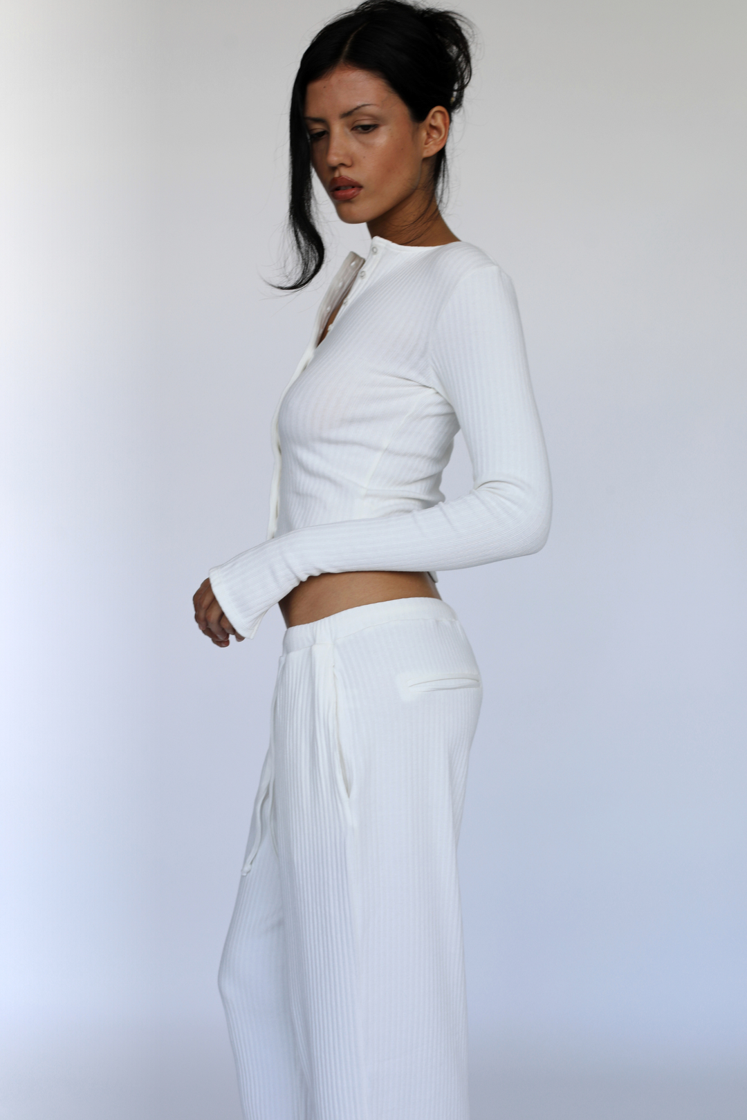 Rib Knit Pant White