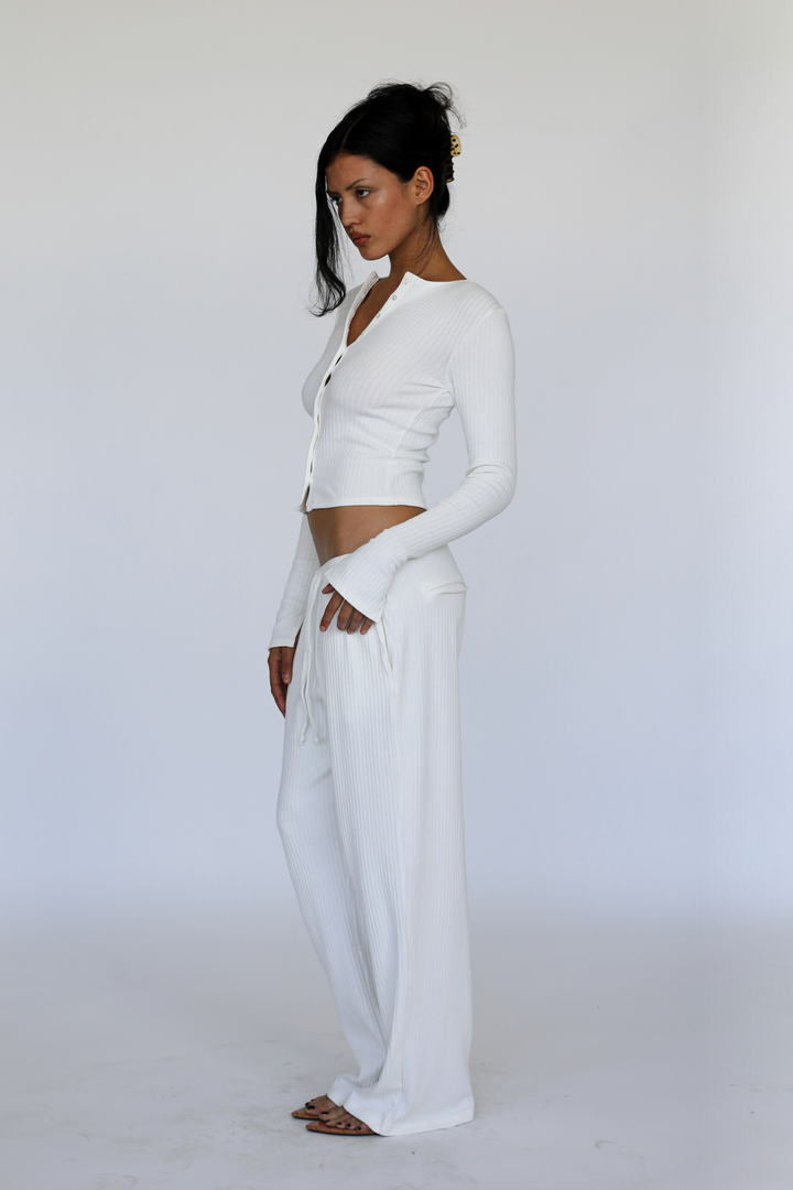 Rib Knit Pant White