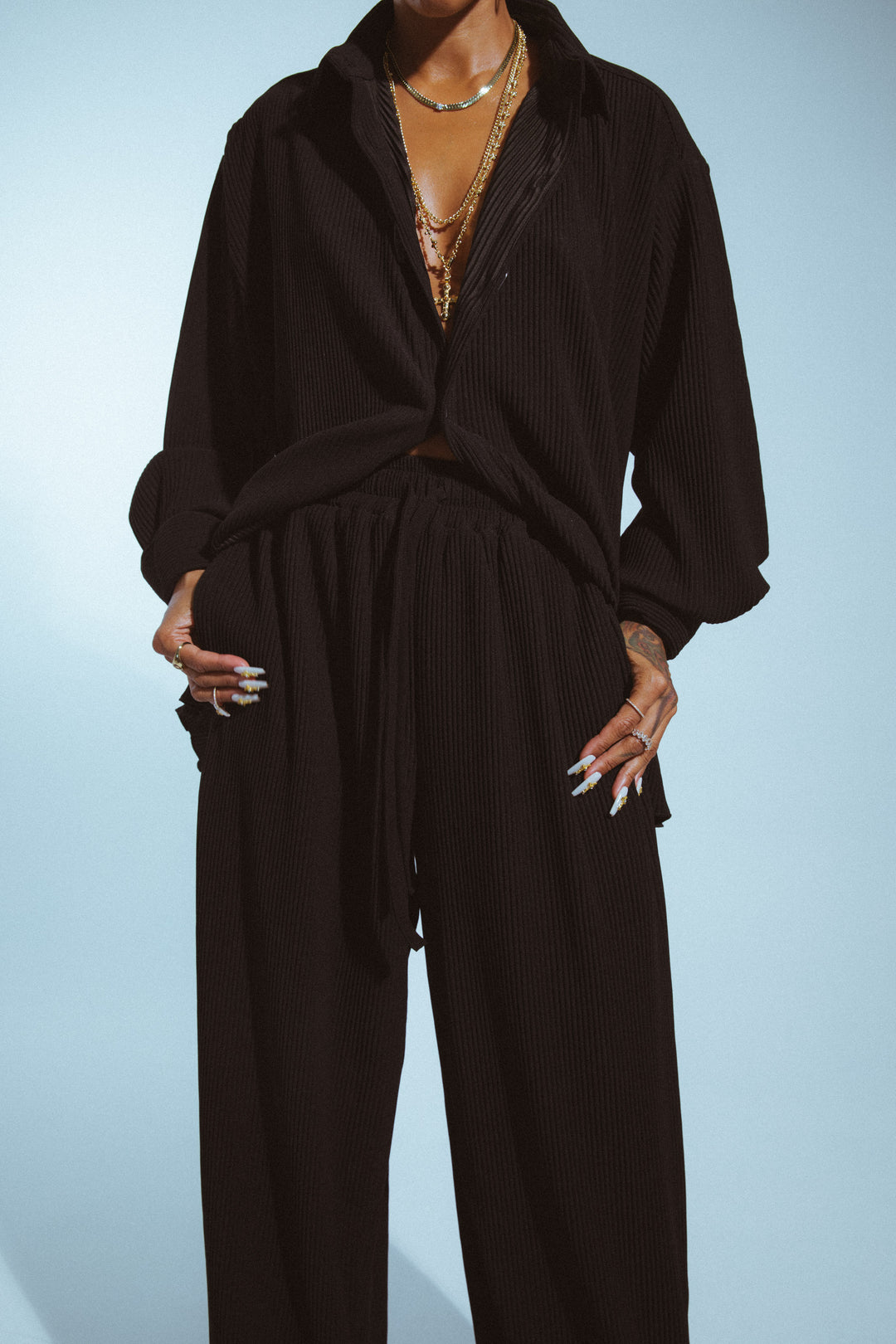 Karrueche x S&H Pleated Shirt | Black