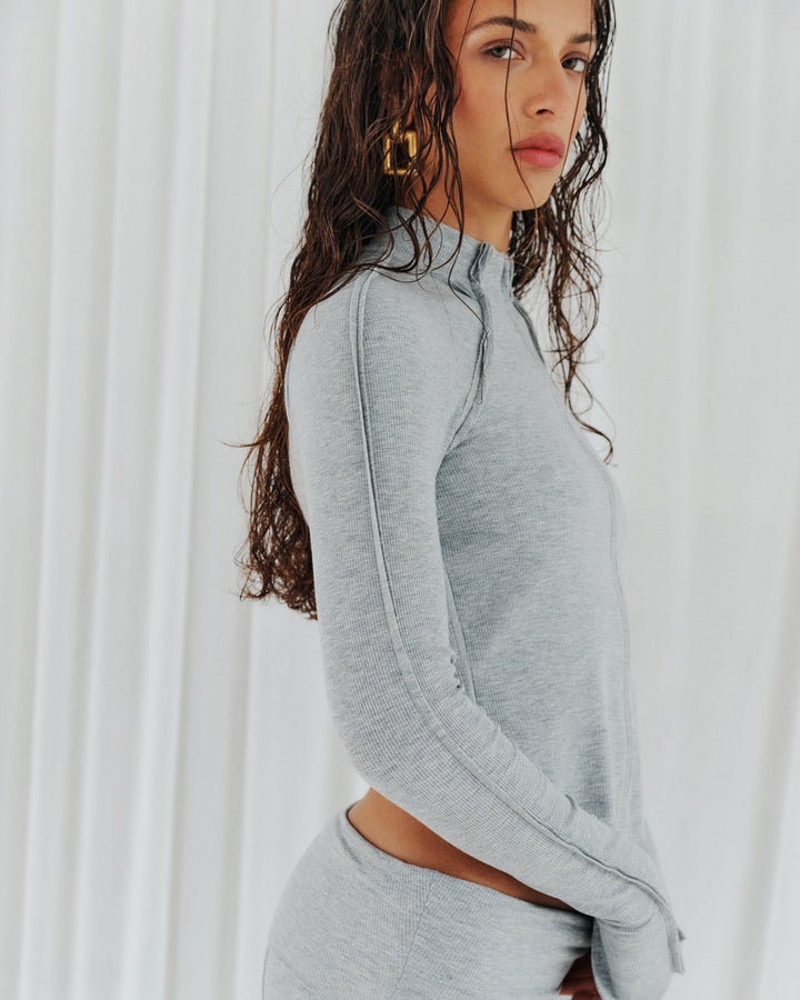 Rib Raglan Long Sleeve | Grey Staple & Hue